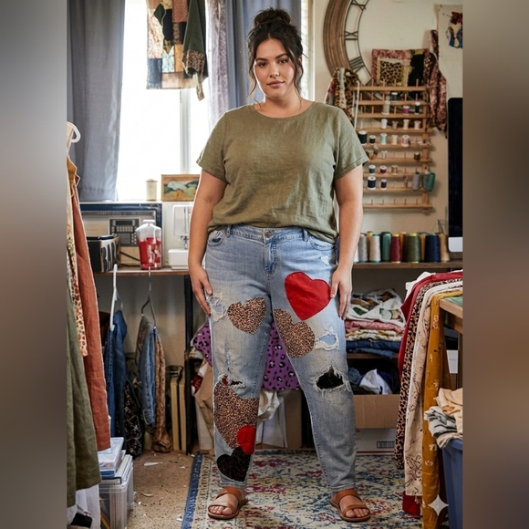 Torrid Curve Denim - Torrid 20R Women's Flare Jeans with Heart and Leopard Patches